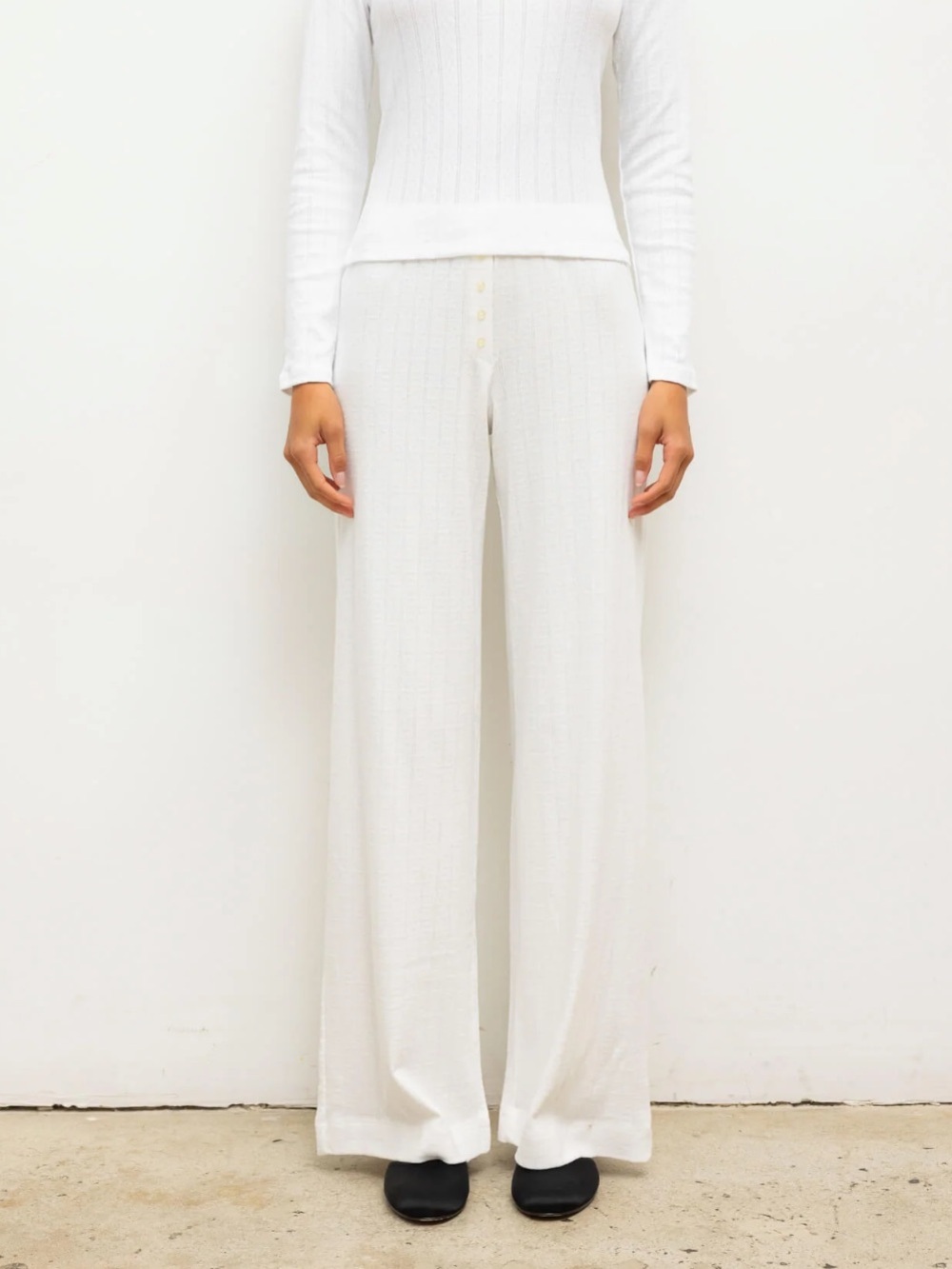 Leset Pointelle Boxer Pant Wide-Leg Lounge Pants